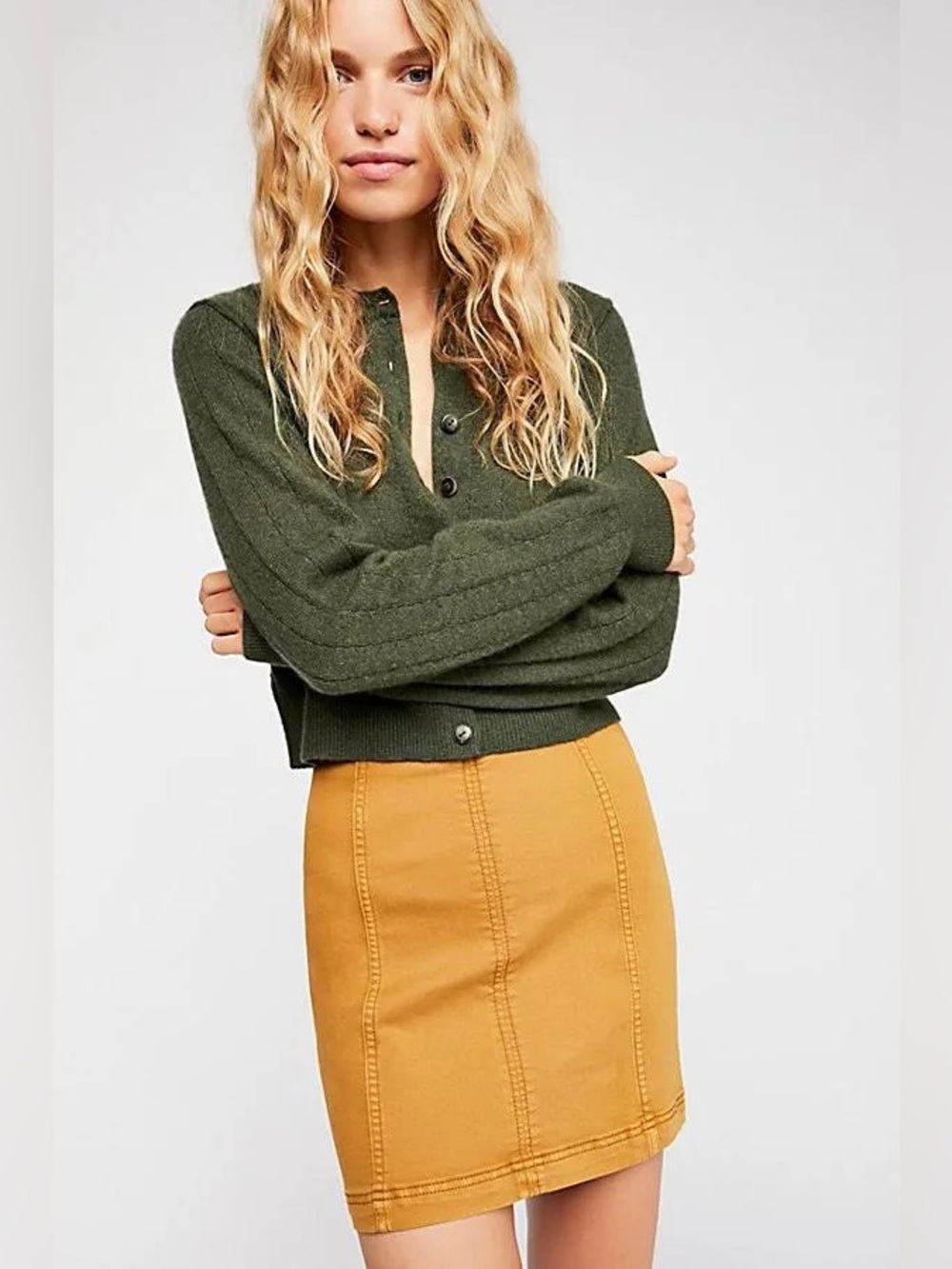 Free People Modern Femme Corduroy Mini Skirt in Gold - Size 6